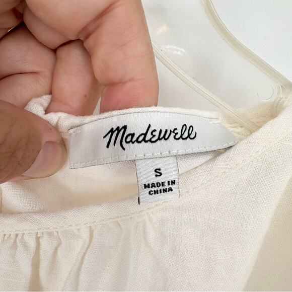 Madewell Linen-Blend Michele Bubble Top Open Tie Back In Lighthouse Cream Size S - Picture 10 of 13